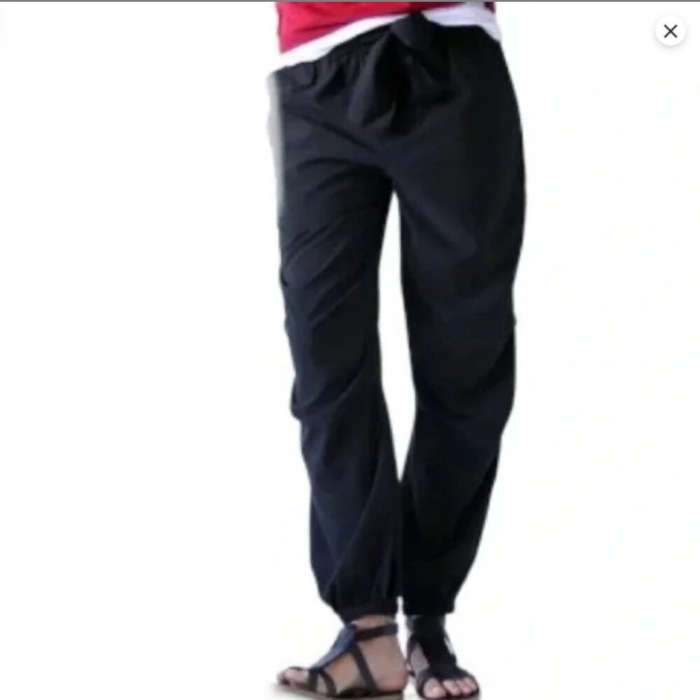 Paskho Serene Ultra Comfortable Travel Pants Tie Front Balloon Backpacking Navy